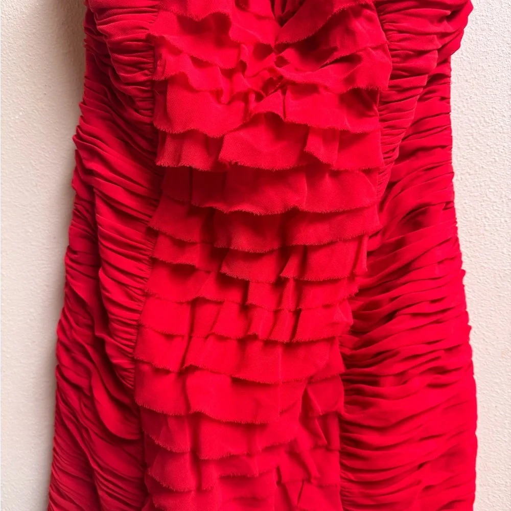 Caché Red Ruffle Mini Dress - Size 4 - Elegant Cocktail Party Dress - Picture 3 of 4